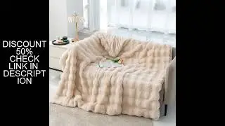 Ruched Luxurious Soft Faux Fur Throw Blanket Fuzzy Plush Elegant with Reversible Mink Blanket Queen