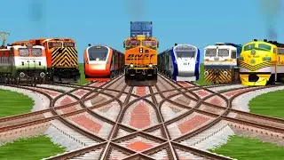 7 Mega💌Trains Crossing By Bumpy Branched Railroad Tracks | train gameplay | train simulator classic