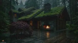 Enchanting Night Rain, Fireplace, and Soft Thunder for Inner Peace in a Serene Forest Atmosphere
