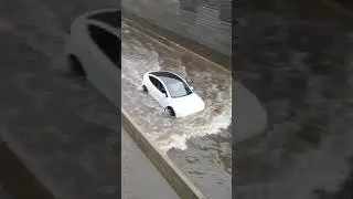 Tesla Model Y tries its hand at boating in flood waters.