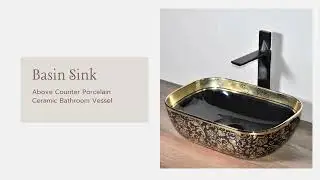 Керамическая глянцевая раковина InArt для ванной комнаты (черно-золотая)