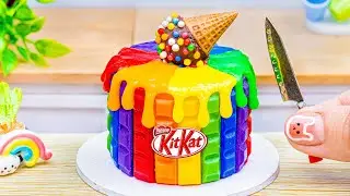 Mini Rainbow KitKat Cake Recipe With Ice Cream 🌈 Satisfying Mini Cake Decorating and DIY