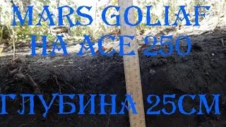 Mars Goliath (Goliaf) на ACE 250 тест катушки на глубину обнаружения в грунте.