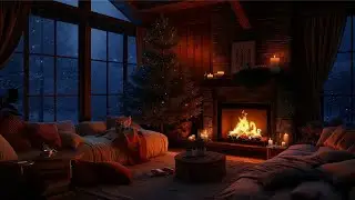 Cozy Cabin Winter Vibes ⛄ Snowstorm Ambience, Fireplace Sounds & Smooth Jazz for Sleep