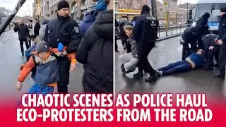 Chaotic scenes as police haul eco-protesters from the road