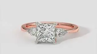 Princess Cut Diamond Ring With Pear Shape Side Diamonds In 18k Rose & White Gold &ndash; ADN