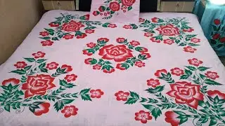 Painting design bed sheet | chadar Ka design | fabric painting on bed sheet | beautiful rose flowers