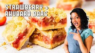Easy & Delicious Homemade Strawberry Rhubarb Bars Recipe // Movers and Bakers