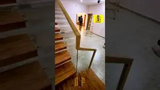stainless steel and wooden top glass  railing for staircase