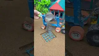 Tiny Tractor Pouring Concrete for Mini House Foundation | Super Satisfying Build #shorts