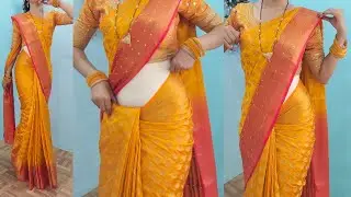 Banarashi silk saree draping perfectly very easy steps | heavy stone work saree draping tutorial