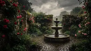 English Garden Rain Roses Fountain Thunder Ambience | Sleep, Study, Focus &bull; 12 Hours