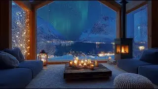 Cozy Winter Piano at Night | Aurora Sky & Fireplace | Deep Relaxation