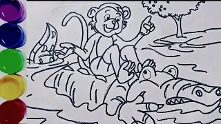 раскраска обезьяна 🐒 и крокодил 🐊|раскраски, раскраски|рисование и раскрашивание для детей