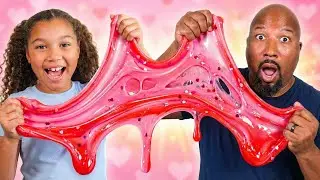 Делаем розовый слайм ко Дню святого Валентина с папой | Липкая ситуация!