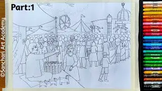 Indian Village Fair Drawing|Charak Sankranti Drawing|Easy Village Fair Drawing|Charak Mela Drawing