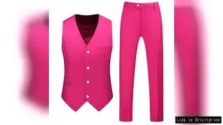 Rose Red Men's V-Neck Sleeveless Vest and Pants, Green Gray Black White Purple Waistcoat with Trouse