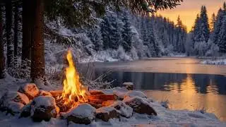 (No Music) 99% Will Relax Here🔥 Crackling Logs & Still Water Ambience ❄️