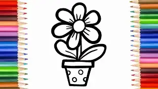 Cute Flower || Drawing painting and coloring for kids and toddlers || How to draw a flower easy