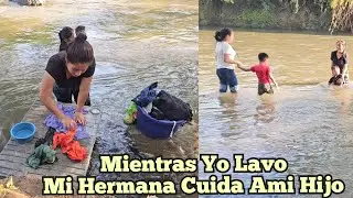 Tenía Mucha Ropa Sucia😱 Me Bine Ala Lavar Al Rio mi Hermana y Fabi Cuidan A Dylan Mientras Yo Lavo