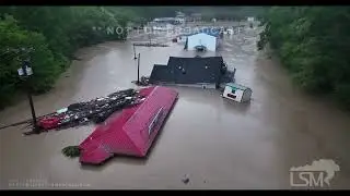 07-28-2022 Hindman, Kentucky - Entire Town Under Water from Drone - Incredible Flooding
