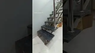 Granite stair & steel railing #granitestairs #stairswork #staircasedesign