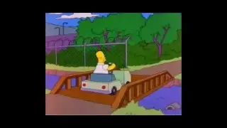 Homer burns the bridge at the nuclear plant, literally!