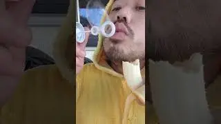 ASMR Banana eating, telephone & blowing bubbles sounds #youtubeshorts #shorts