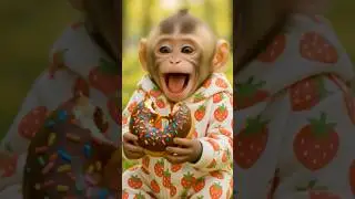 Cute monkey eating chocolate doughnut | Banana