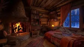 Snow Storms Sounds & Warm Crackling Fireplace in a Cozy Cabin for Deep Sleep & Relax your Mind 🔥