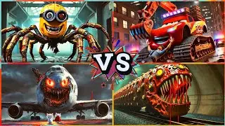 MINION SPIDER 🆚 MCQUEEN EXCAVATOR MONSTER 🆚 HELICOPTER  MONSTER 🆚 TRAIN EATER- TILESHOP