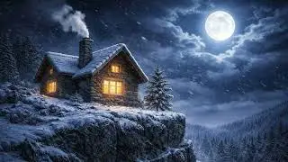 Lonely Winter Cabin on the Cliff | Snowstorm & Moonlight Ambience #asmr