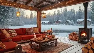 Winter Porch Jazz ❄️ Cozy Fireplace Ambience for Relaxing, Studying & Peaceful Winter Nights