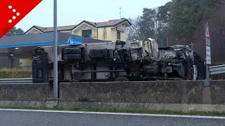 Camion si ribalta sulla SS336 vicino all'aeroporto di Malpensa, traffico in tilt
