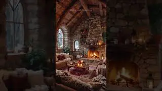 A Dreamy Winter Stone Cabin ❄️ Snowfall, Fireplace & Candlelight