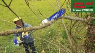In action the HYMT5080 Petrol Multi-Tool - Hedge Trimmer / Brush Cutter / Chainsaw from Hyundai