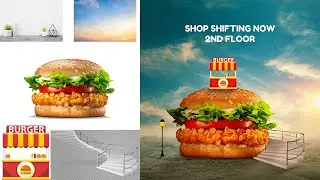 How to Design Burger Manipulation | Burger Restaurant Advertising Banner - Photoshop Tutorial