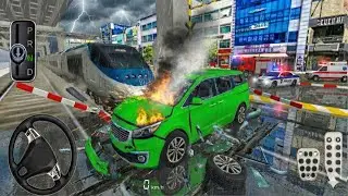 New MPV kia Carnival Car Vs train Crashed–3d driving class game 2025#cardiving