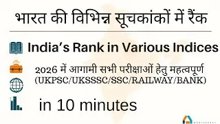 भारत की विभिन्न सूचकांकों में रैंक /India's rank in various indices latest /UKPSC/UKSSC/SSC