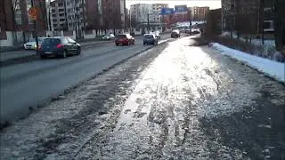 Winter cycling in Turku icy light traffic ways