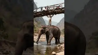 Elephants and monkeys work together to support bridges to save people.#rescue #elephant #monkey