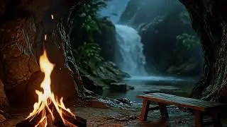 Soothing Fire & Waterfall Ambience with Birds | Cozy Hearth ASMR | Relax & Focus