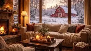 Cozy Winter Cabin Ambience | Crackling Fireplace + Falling Snow | Relax, Study, Sleep (No Music)