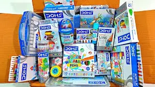 Unboxing Superb DOMS Stationery, Wax Crayons, Eraser, Brush Pen, Oil Pastel, Sharpener 