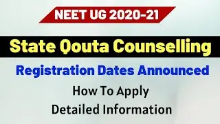 NEET 2020 State Qouta Counselling Dates Announced | How To Apply ? | NEET 2020 Latest News