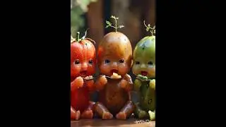 Three vegetable babies eating vegetables asmr