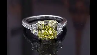 Fancy Yellow Canary Cushion Cut with Half Moon and Pave Diamond Engagement Ring (9401)