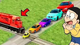 Train Vs Cars Small to Giant 😱