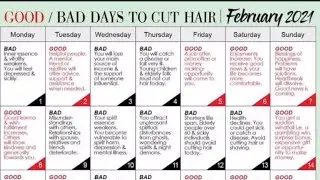 GOOD/BAD DAYS TO CUT HAIR. FEBRUARY 2021