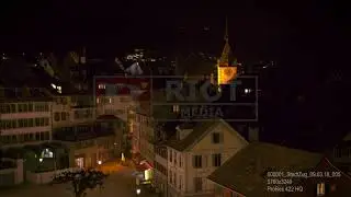 Aerial drone stock video medival city night 6k